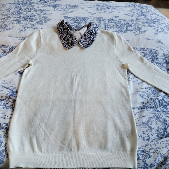 J. Crew Cream Sweater with Floral Collar Size XXS - Picture 4 of 6